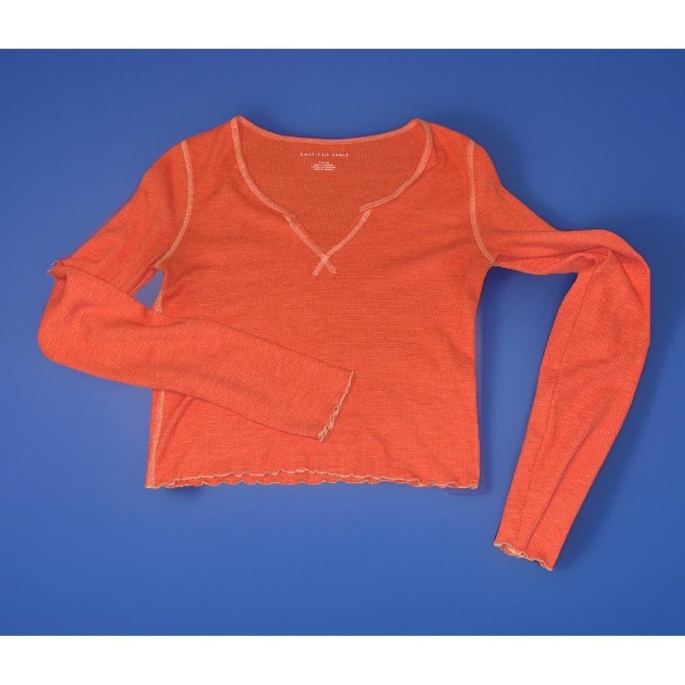 American Eagle Orange‎ Crop Top Long Sleeve V Cut Sz Small Women's